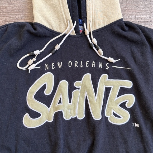 Vintage New Orleans Saints Black & Cream Starter Brand Pullover Hoodie - Picture 2 of 4